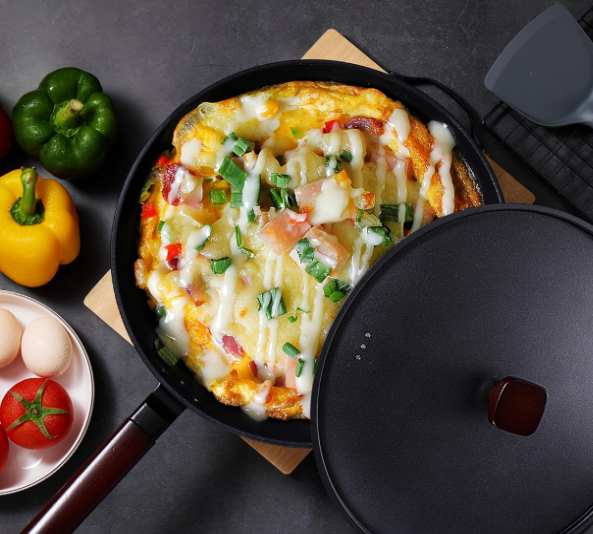 Carbon Steel Wok with Lid, Spatula and Cleaning Brush, Pre Seasoned Nonstick Flat Base Stir Fry Pan Compatible with All Stoves